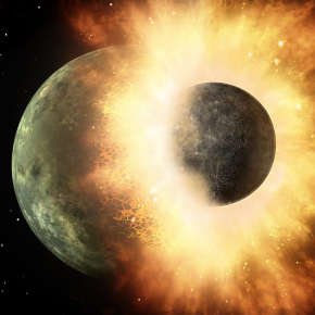 Vue d’artiste de l’impact entre Théia et la Terre © NASA/JPL-Caltech