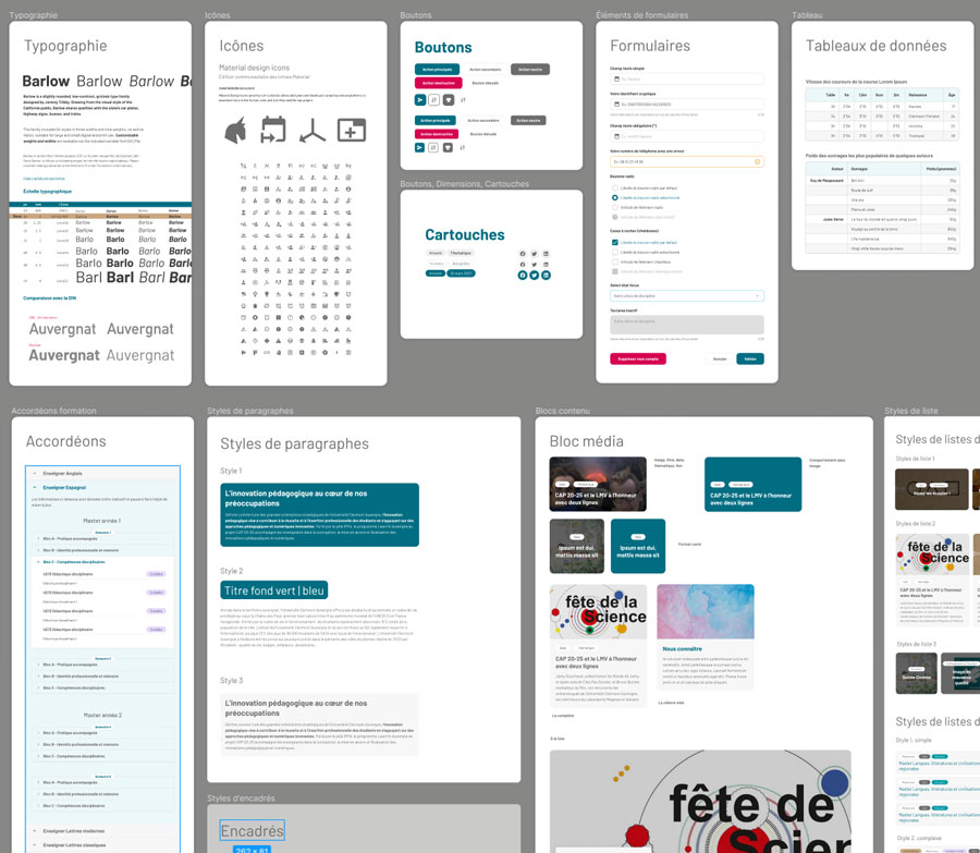 Aperçu du design system de l'UCA