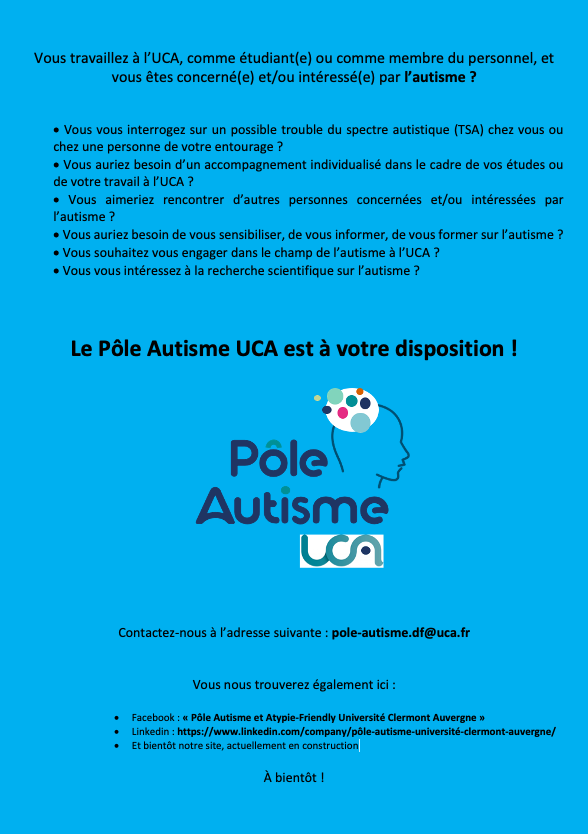 Flyer Pôle Autisme UCA rentrée 2023